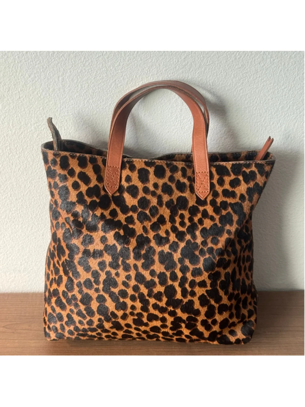 Madewell Leopard Calf Hair Leather Tote Bag Animal Print Shopper Carryall